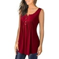 thumbnail image 3 of KVMeteor Women's Henley V-Neck Casual Blouse Pleated Button Tunic Shirt Top, 3 of 4