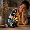 thumbnail image 4 of Stained Glass Cat Lamp Black Cat Accent Night Light for Spooky Gothic Home Decor Witchy Halloween Decorations for Home, Table Decor for Living Room, 4 of 6