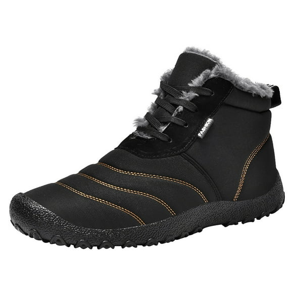 Mens Snow Boots Large Size Slip On Plush Fleece Line Comfortable Waterproof Non Slip Outdoor Hiking Ankle Booties Warm Snow Boots High Top Plus Cotton Shoes