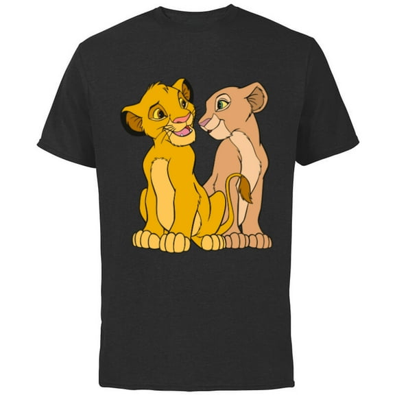 Disney The Lion King Young Simba and Nala Together - Short Sleeve Cotton T-Shirt for Adults - Customized-Charcoal