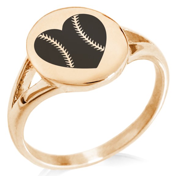 Stainless Steel Love Baseball Heart Minimalist Oval Top Polished Statement Ring