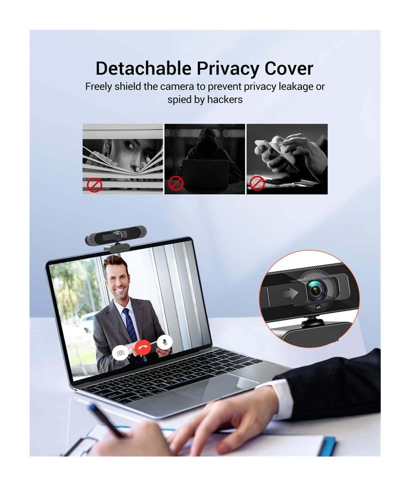 4K 8MP HD Webcam With Noise-Canceling Microphone/ Privacy Cover/ Tripod Play USB Web Camera For Meeting Video ,HD Video