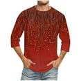 thumbnail image 1 of Camisas de Lino para Hombres Impresión Cuello Redondo Casual 3/4 Manga Blusa, Mezcla de Lino de Algodón para Primavera Verano Ocio Y Tops Diarios, 1 of 9
