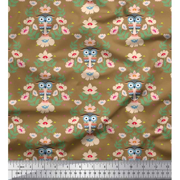 Soimoi Rayon Fabric Leaves,Floral & Tribal Owl Cartoon Print Sewing Fabric Yard 42 Inch Wide