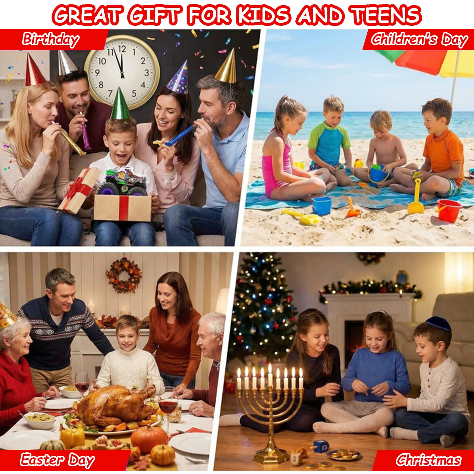 VKFVKF RC Monster Trucks, Remote Control Car with Light & Sound, 360° Rotating RC Stunt Car for Boys