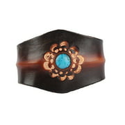Mojeska Hipster style Leather Wristband with Turquoise accent and flower design