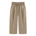 thumbnail image 5 of Mgmyaa Women's Summer Solid Color Elastic Waist Capri Pants with Pockets Casual Wide Leg Trousers, 5 of 8