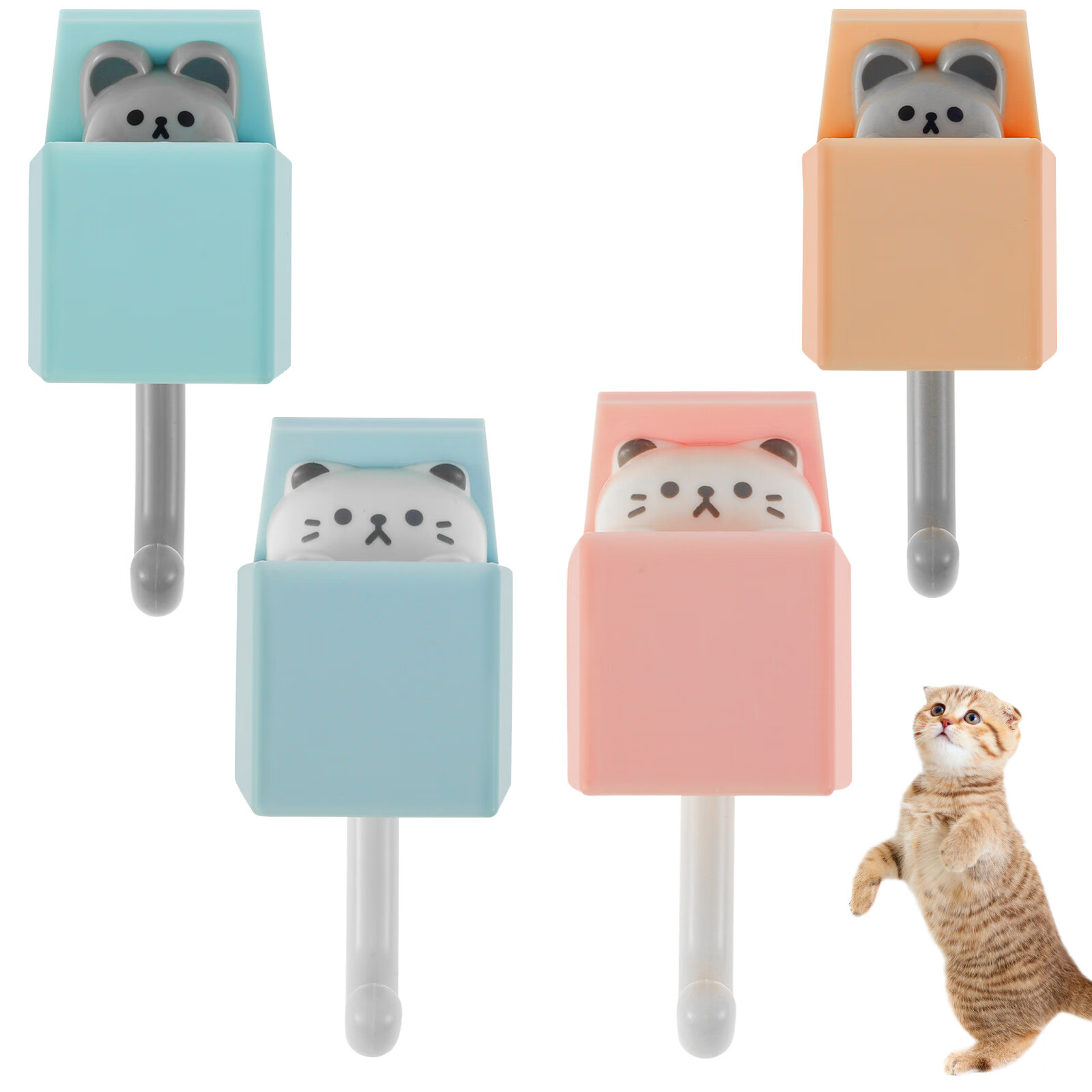 4Pcs Adhesive Coat Hooks Wall Mounted Cat Shape Hooks Decorative Cute