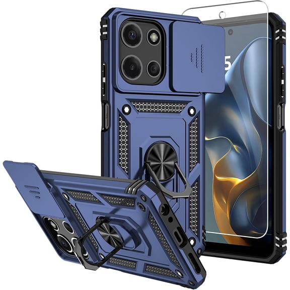 HCTian for Moto G 5G 2025 Case,with Screen Protectors and Camera Cover,[Military Grade] 16ft.Drop Tested Cover with Magnetic Kickstand Protective Case for Motorola G 5G 2025