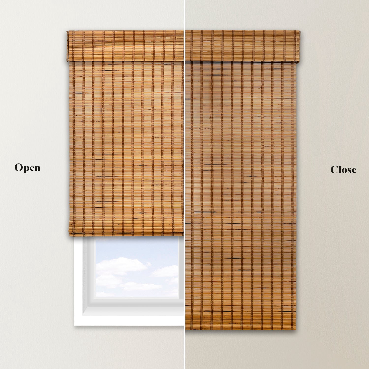 Natural Woven Light Filtering Cordless Bamboo Roman Shades for Windows, 33 in. W x 60 in. L, Camel