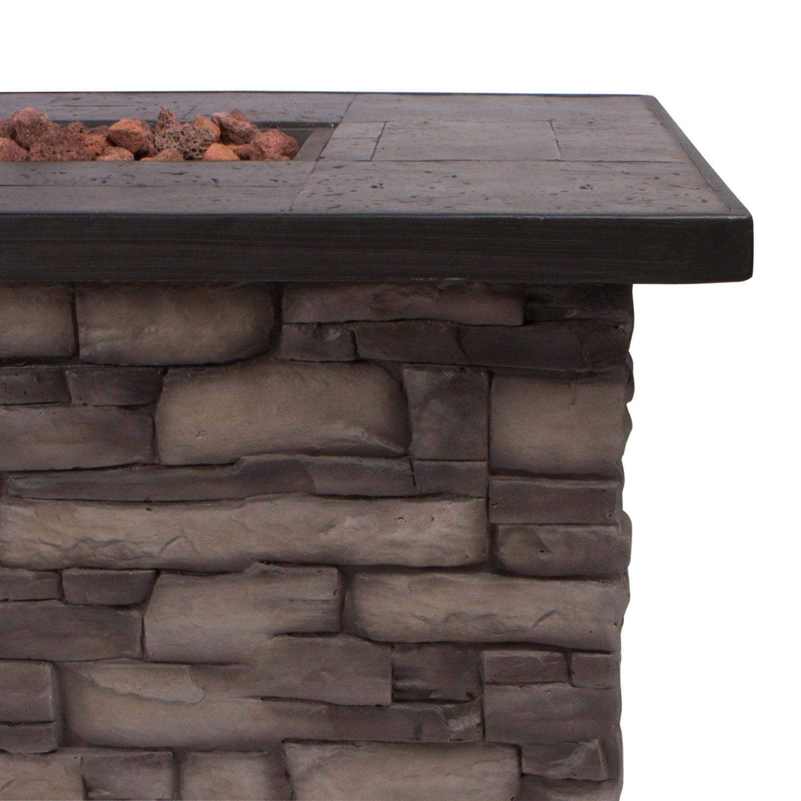Shine Company 60" Rectangular Propane Gas Fire Pit Table with Lava Rocks in Gray