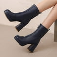 thumbnail image 5 of Xfvqtps Womens Fashion Chunky Heel Ankle Boots with Side Zipper Suede Pointed Toe Booties for Fall Winter Comfortable Dress Casual Boots for Women Dark Blue, 5 of 6