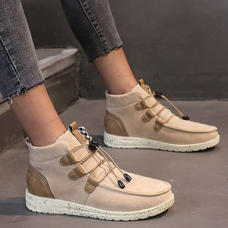 

Clearance Sales Online Deals Women s Sport Shoes Lace-Up Wild Round Toe Retro Flock Solid Color Casual Sneakers