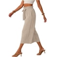 thumbnail image 5 of Audhol Gaucho Pants for Women Pants for Women Elastic Waisted Wide Leg Pants Casual Trousers with Pockets Trendy Loose for Work Wide Leg Capri Pants for Women Beige L, 5 of 6