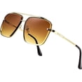 thumbnail image 2 of Men Sunglasses Fashion Style Square Gold Metal Frame Flat Diamond Cut Lens, 2 of 8
