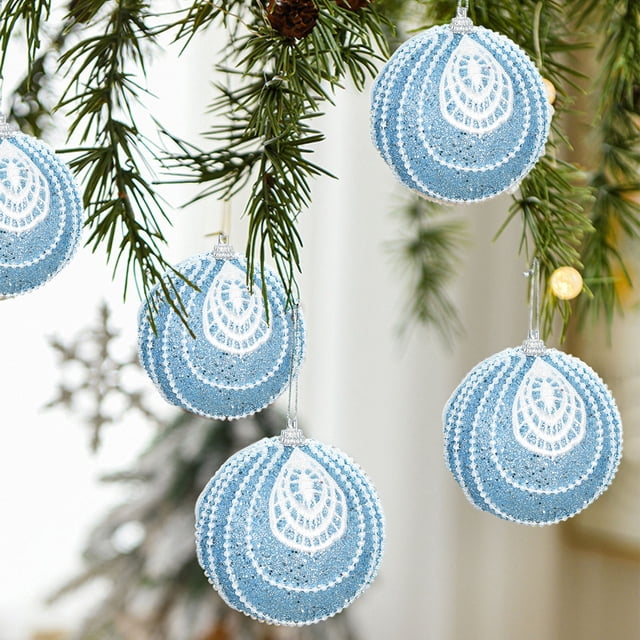 Fiudx Bolas Navideñas, Diseño Festivo En Dorado, Rojo, Azul y Blanco, Exquisito Detalle de Cuentas y Lentejuelas, Decoración Navideña de Invierno, Perfectas para Árbol de Navidad y Fiestas, Tamaño de