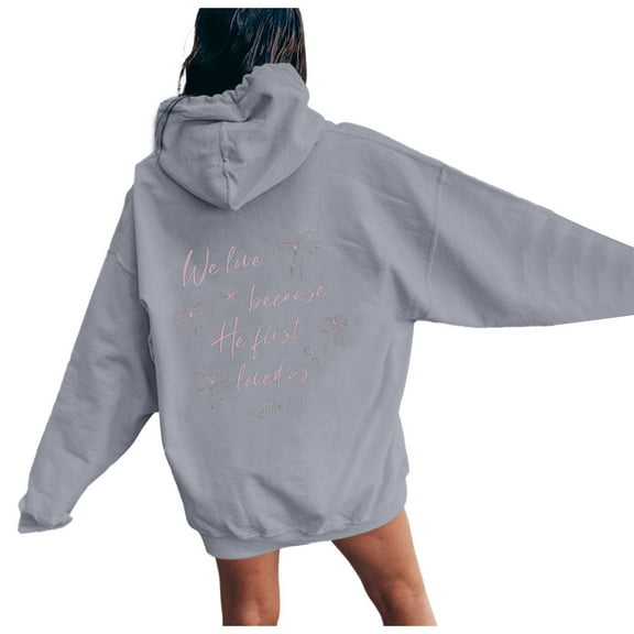 Wangmeiwg Women's Sweatshirts Women's Casual Hoodie With Bow Print Autumn Winter Pullover Sweatshirt for Comfort and Style Grey XXL