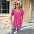 thumbnail image 2 of Women Summer Casual Shirts Pleated Hollow Square Neck Jacquard Short Sleeve T Shirt, 2 of 2