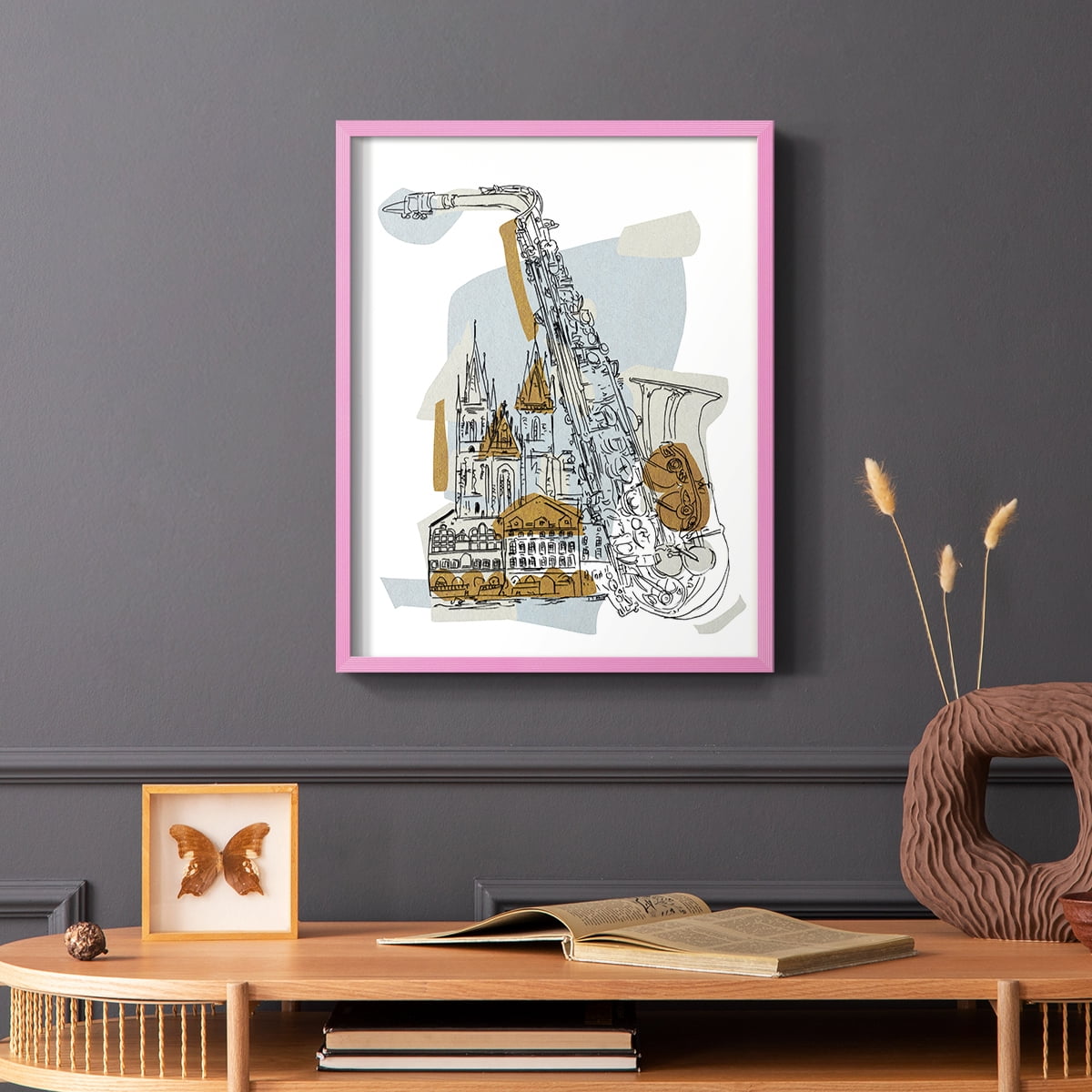 Rehearsal II Framed Print in Pink Solid Wood Framed Print No Nail Hanging