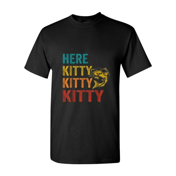Here Kitty Kitty Catfish Funny Fishing Humor T-Shirt, for men & women, up to size 5XL