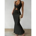 thumbnail image 3 of Women'S Two Piece Outfits Twist Front Halter Tops and Skirt Summer Set Black XL, 3 of 7