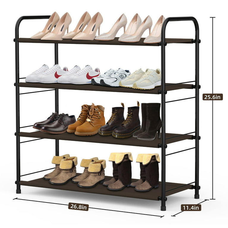 J&V Textiles Stackable Shoe Storage and Organizer Racks 4-Tier 6-Tier Over The Door or Stackable - Black