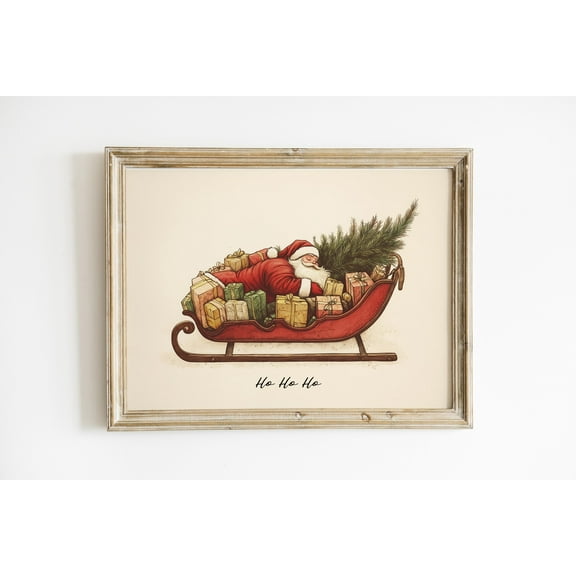 YaHaku Vintage Christmas Print Funny Santa Print Vintage Holiday Decor Winter Wall Art Christmas Sleigh Painting Christmas Sketch Poster