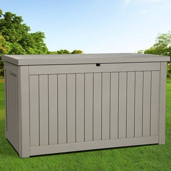 Dextrus 230 Gallon Outdoor Resin Storage Deck Box with Lockable Lid, Ideal for Patio, Pool & Yard Organization, Light Brown
