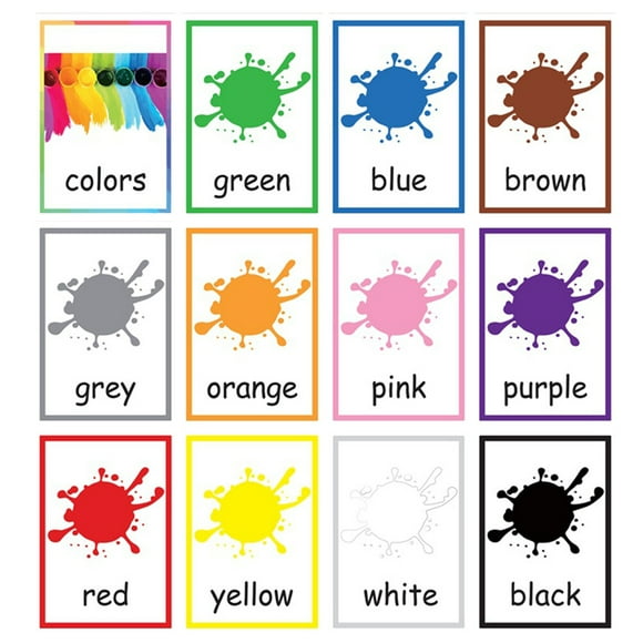 KAKOWELY 12 Sheets Color Words Flash Cards Colors Words Learning Cards English Color Cognitive Cards Waterproof English Letters Memory Cards for Kids (12 Colors Colorful),4.33"X3.15"X0.2"