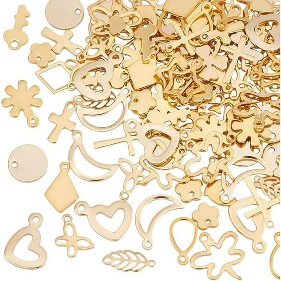 120pcs Jewelry Making Charms 20 Styles Stainless Steel Golden Charm Heart Key Moon Star Mixed Bulk Metal Charms for DIY Necklace Bracelet Earring Craft Supplies for diy