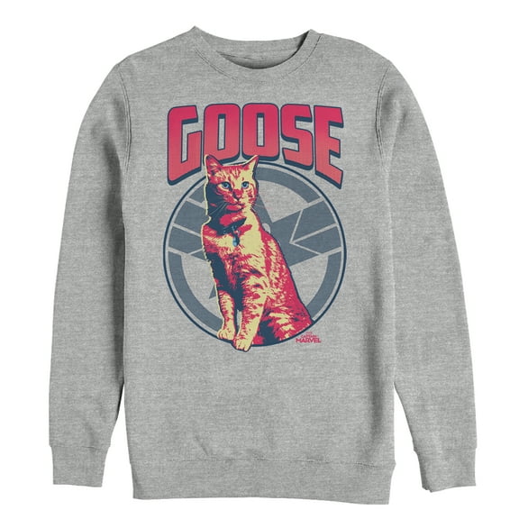Men's Marvel Captain Marvel Goose Cat Badge  Sweatshirt Athletic Heather 2X Large