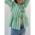 thumbnail image 6 of Aojekbee Women's Spring Summer Casual Shirts 3/4 Sleeve O Neck Solid Color/Striped Blouse, 6 of 10