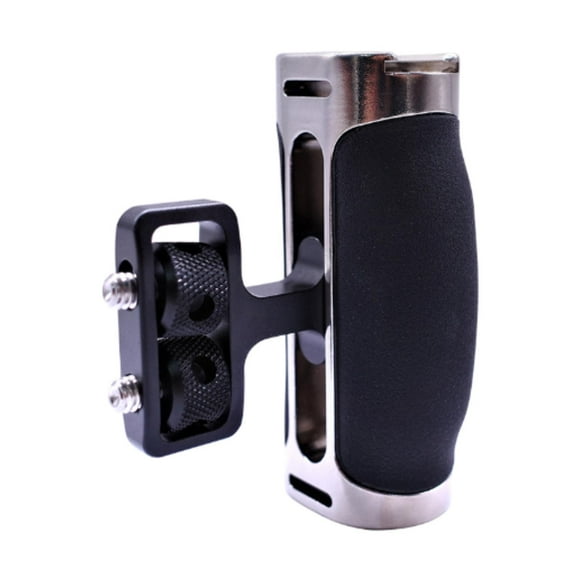 Empuñadura lateral para jaula de cámara, rosca de 1/4", agarre de silicona antideslizante, empuñadura de mano Plata