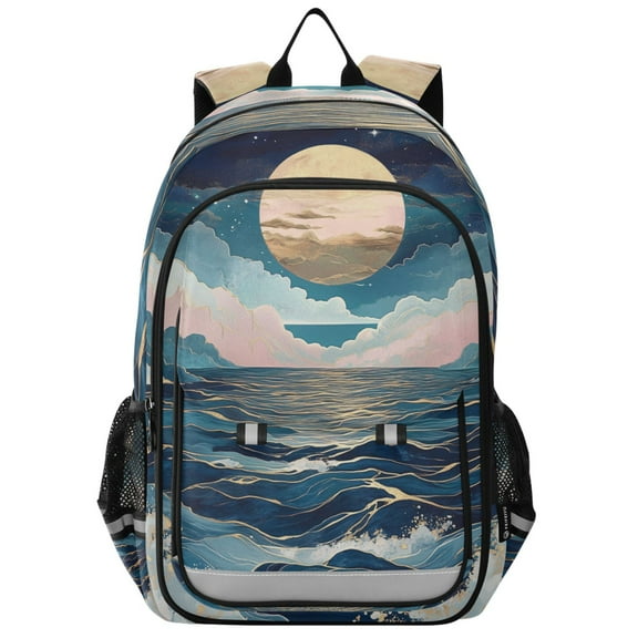FORMRS Unisex School Backpack 17" Student Travel Bag with Laptop Compartment, Rolling Waves