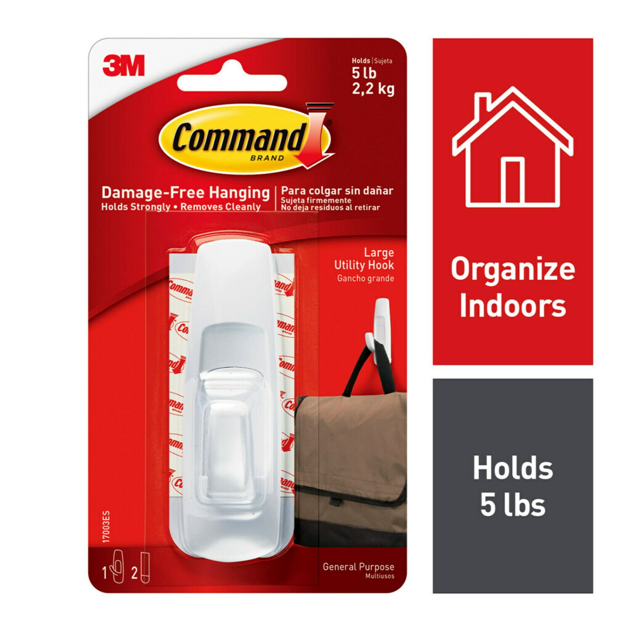(2 pack) Command Large Utility Hook, White, Damage Free Decorating, 1 Hook and 2 Command Strips