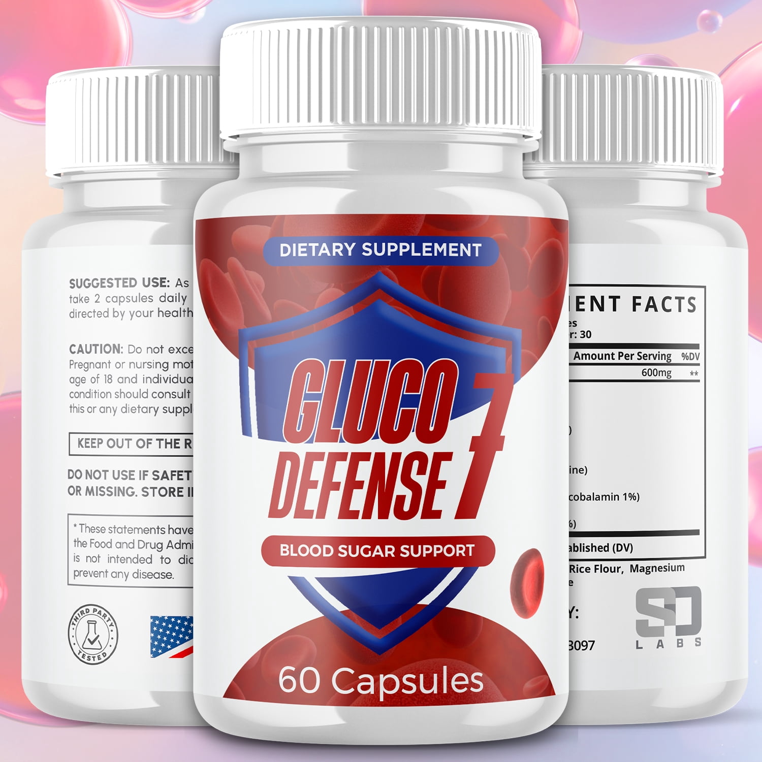 Gluco Defense 7 Blood Balance Support Pills Advanced Formula Vitamin Supplement 120 Capsules