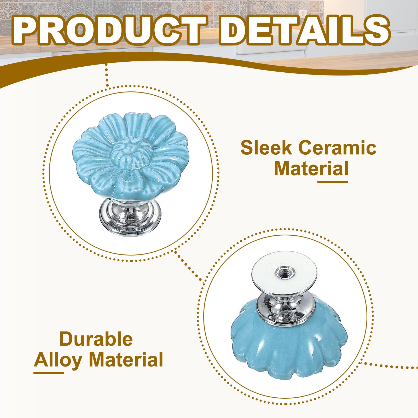 Uxcell Vintage Floral Cabinet Knobs Ceramic Round Drawer Knobs Dresser Knobs Door Hardware Pull Handles Blue 2