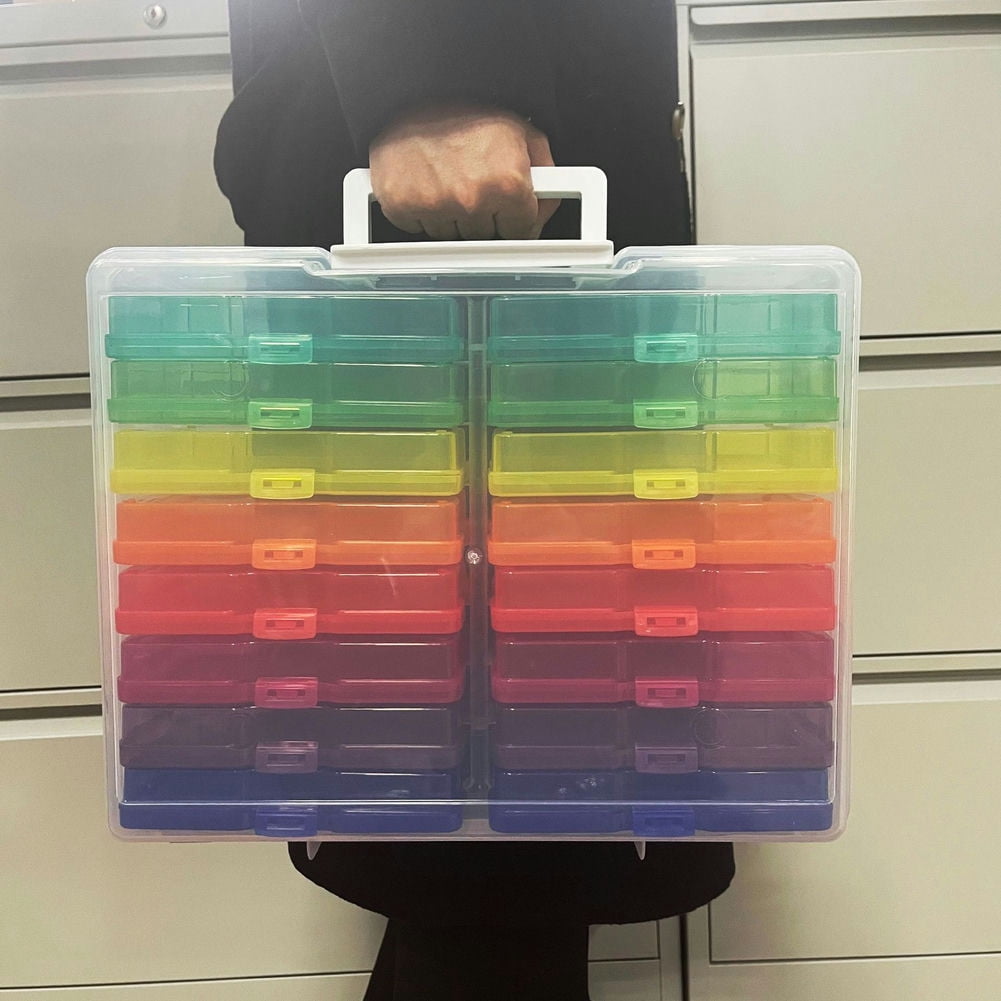 KYAIGUO Photo Storage Box with 16 PCS Color 4*6 Photo Box, Plastic Clear Craft Organizers and Storage with Handle for Photos,Picture