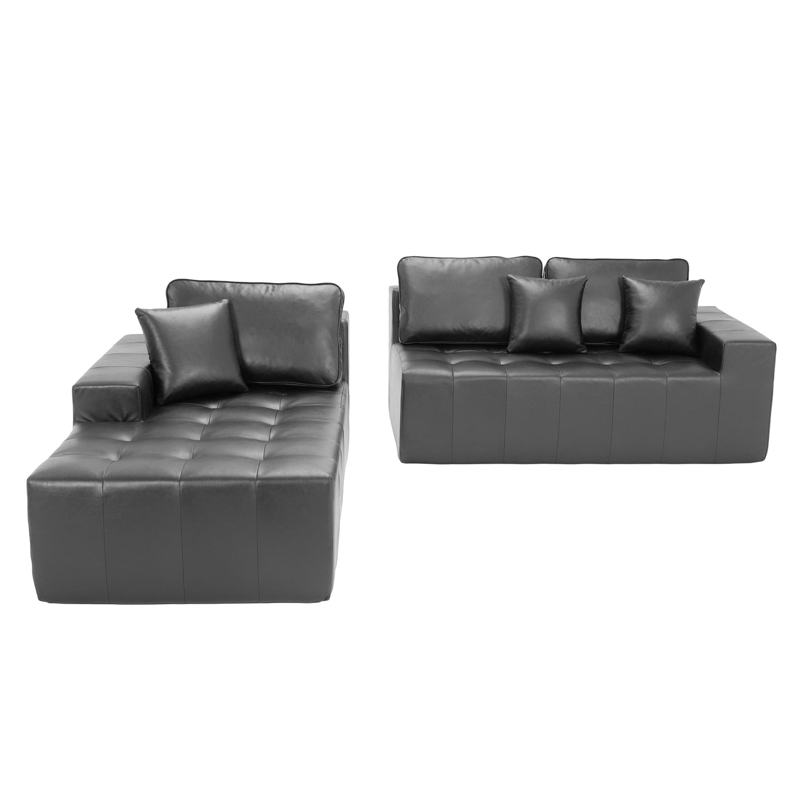 Howcool Boneless Cloud Sectional Sofa with Chaise,Faux Leather L-Shaped Couch,Deep Seat Modular Sofa with Wide Armrests,No Assembly Required,Left-Facing,Black Gray
