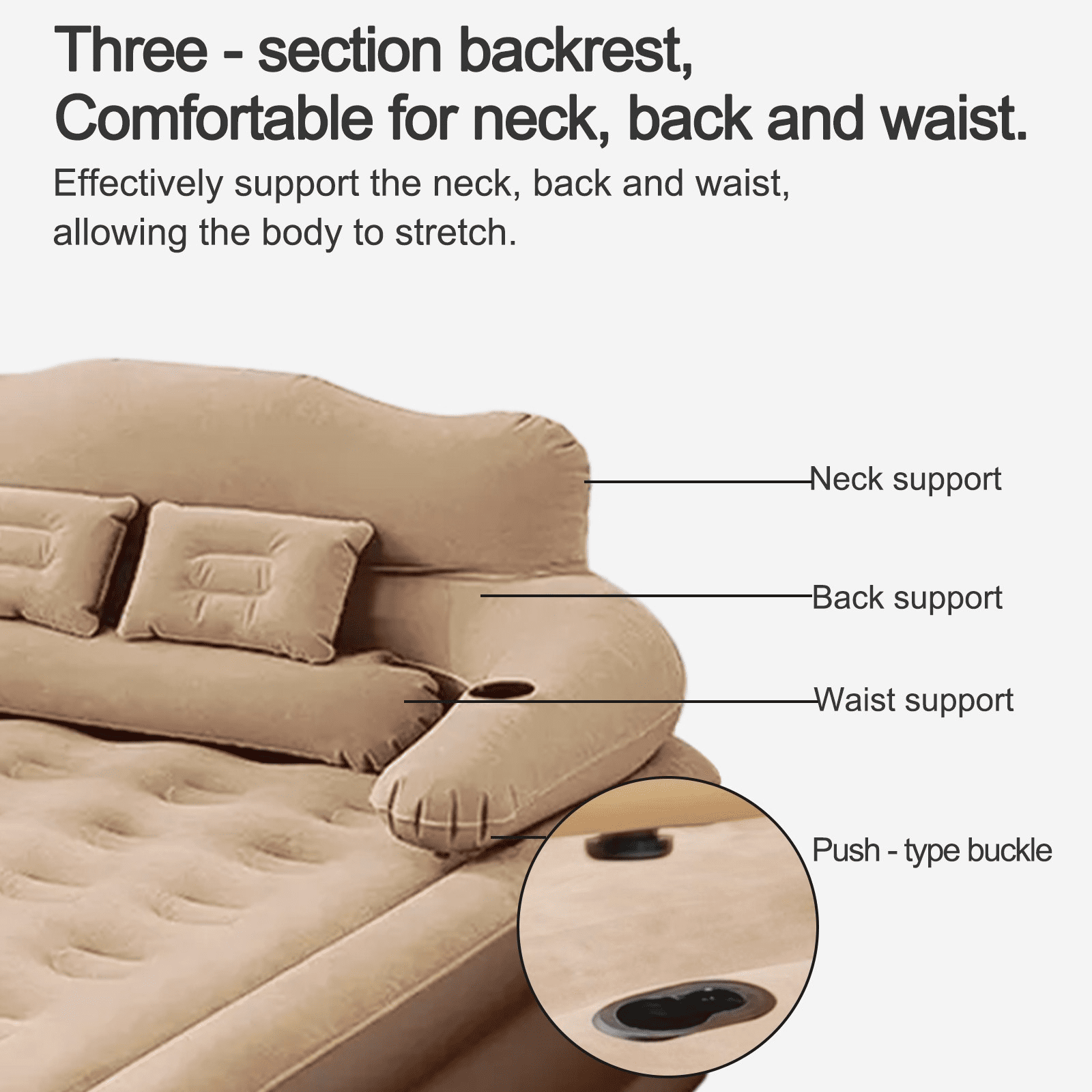 JieC Air Mattress , Inflatable Airbed with Built-in Pump & Headboard for Guest Home Camping Travel, 600lb MAX (Brown,Queen Size)