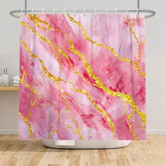 Mizhona Marble Shower Curtain Pink and Gold Pretty Abstract Waterproof Polyester for Bathroom Elegant 72"X72"