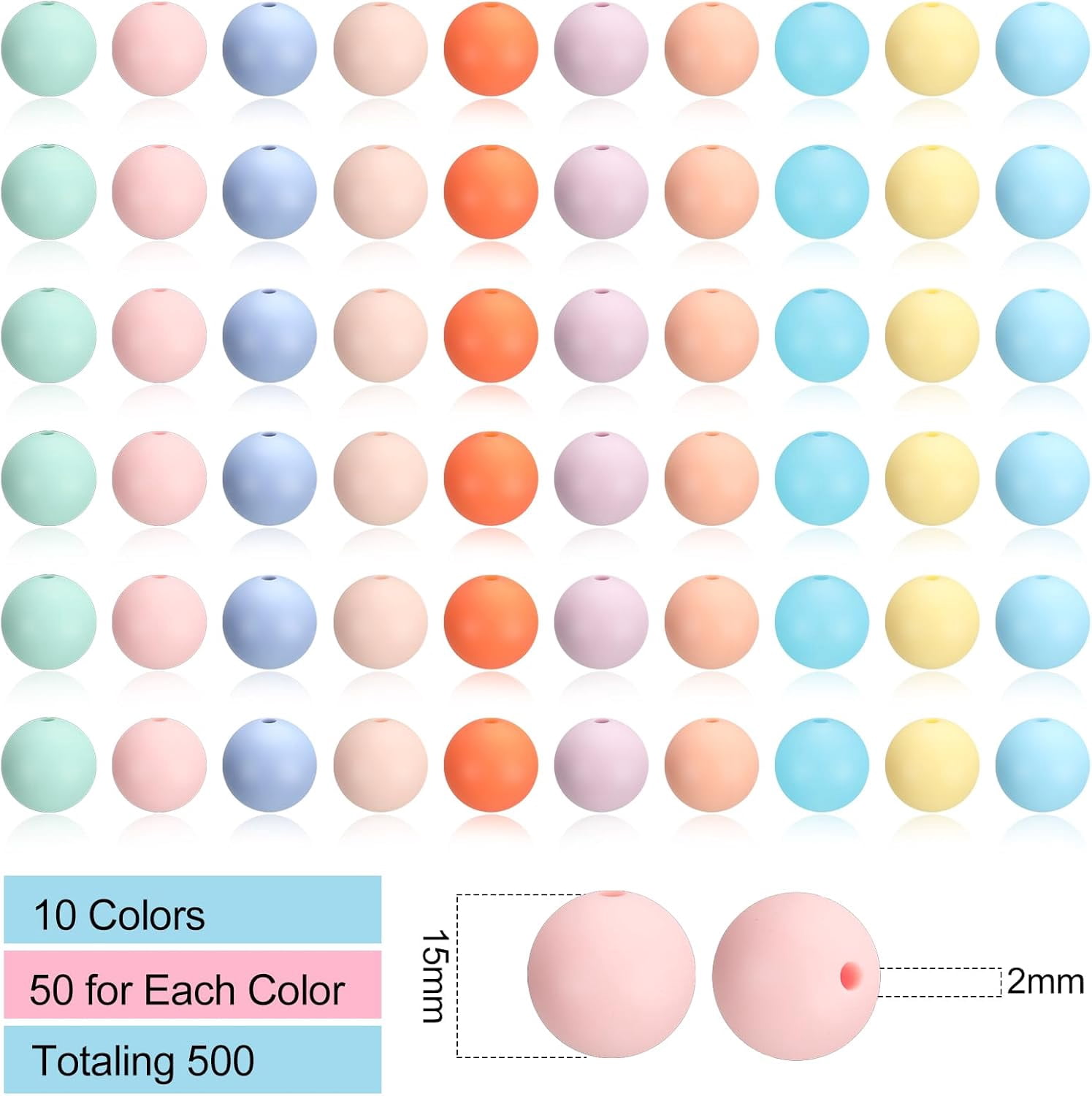 GYTY   500 Pcs 15mm Silicone Beads Mixed Round Silicone Beads Bracelet Making Kit Focal Beads Loose Beads for DIY Craft Necklace Jewelry Bracelet Lanyard Keychain Making (50 Colors)