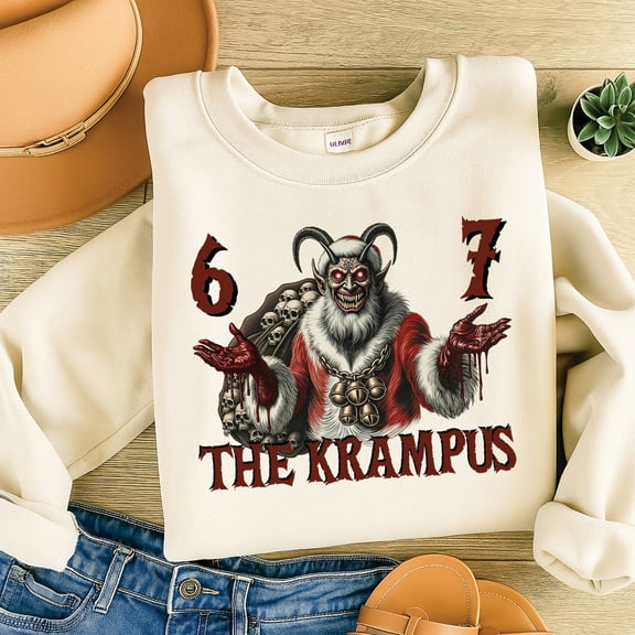 The Krampus 67 Christmas Sweatshirt – Gothic Horror Holiday Sweater, Vintage Krampus Graphic, Creepy Christmas Pullover
