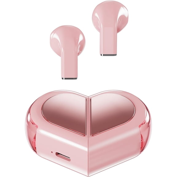 Pink Heart Wireless Earbuds for Girls Kids, Cute Small Mini Tiny Invisible Earbuds Wireless Bluetooth for Small Ears Canals Women Rose Gold Kawai Blue Tooth Ear Buds for iPhone Android, Pink