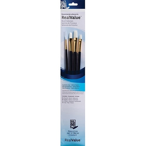 Princeton Brush Real Value 4Brush White Taklon Brush Set, Round 1, Bright 4, Filbert 4, Flat 6