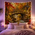 thumbnail image 2 of Rustic Wooden Bridge Over Stream in Autumn Forest, Serene Rustic Wall Art for Nature Lovers, Scenic Nature Decor, Thanksgiving Hostess Gift Tapestry Wall Hanging for Living Room and Bedroom, 2 of 7