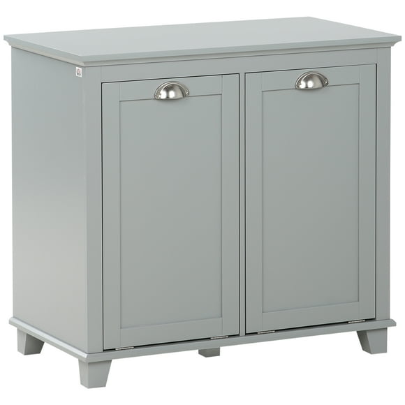 HOMCOM Tilt-Out Laundry Storage Cabinet with Two-Compartment Hamper, Grey