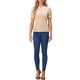 thumbnail image 2 of Camisa de Cuello Volante Inspire Chic para Mujeres, Blusa de Terciopelo de Manga Corta, Talla XS, Color Caqui, 2 of 6