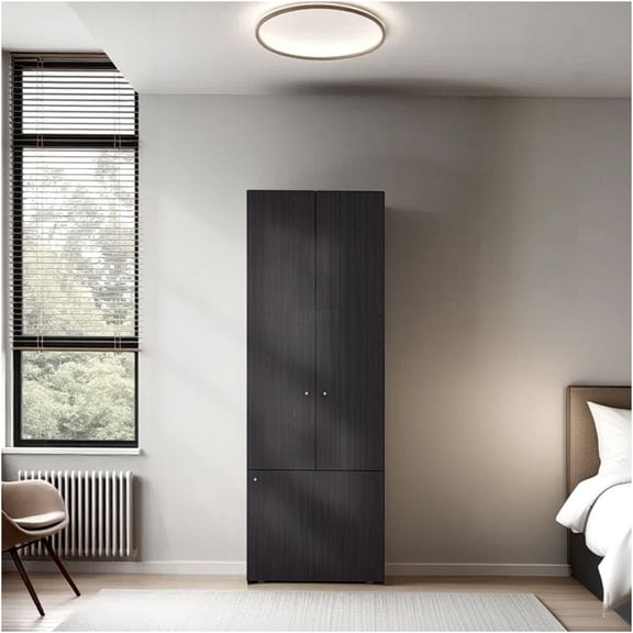 JERFIT 3-Door Armoire Wardrobe Cabinet with Hanging Rod, Freestanding Storage Closet with Shelves for Bedroom, Entryway, Wenge Finish