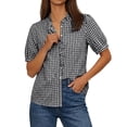 thumbnail image 6 of StSilkitty Womens Plaid Shirts Short Sleeve V Neck Pleated Blouses Summer Lightweight Soft Dressy Casual Tops, 6 of 7
